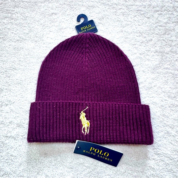 POLO RALPH LAUREN MEN'S BURGUNDY BEANIE HAT ONE SIZE - Picture 1 of 3